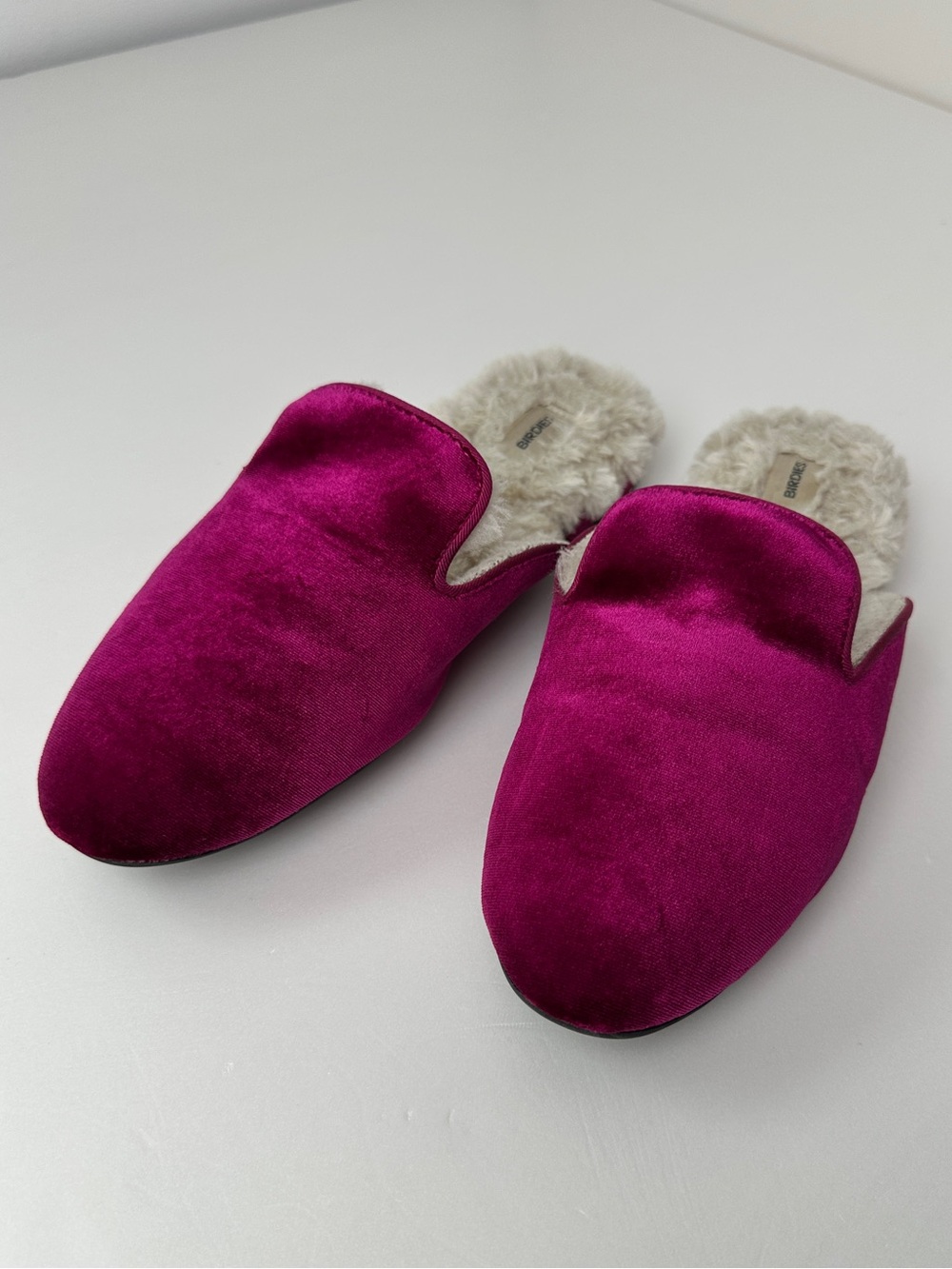 Birdies Magenta Purple Velvet Faux Fur Lined Mule Slippers Womens Size 7